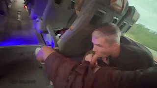 Blowjob from a stranger on the crammer and a huge cumshot in a hotel